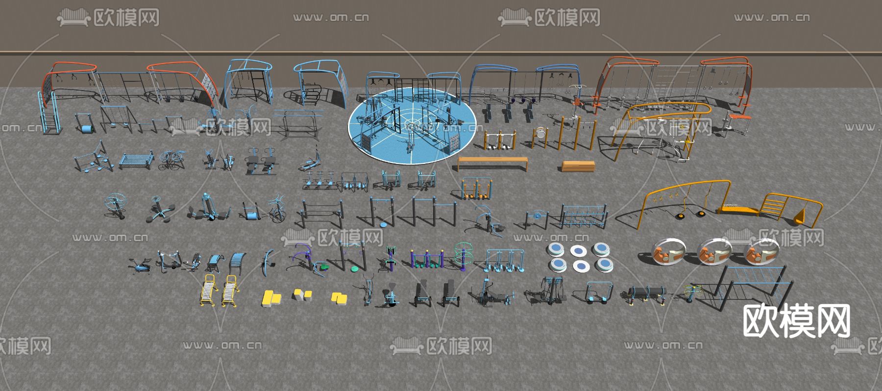 现代户外健身器材su模型下载（渲染图2）