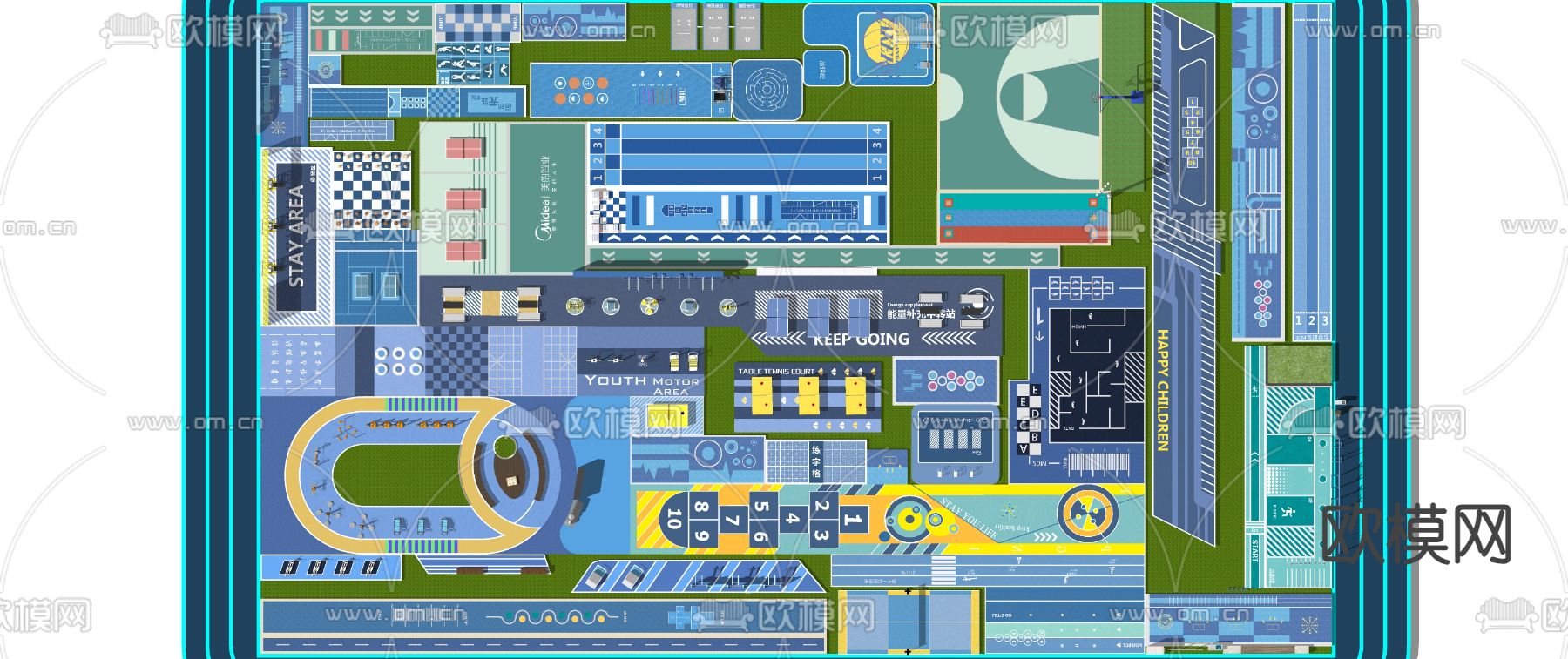 消防登高面 健身场地su模型下载（渲染图2）