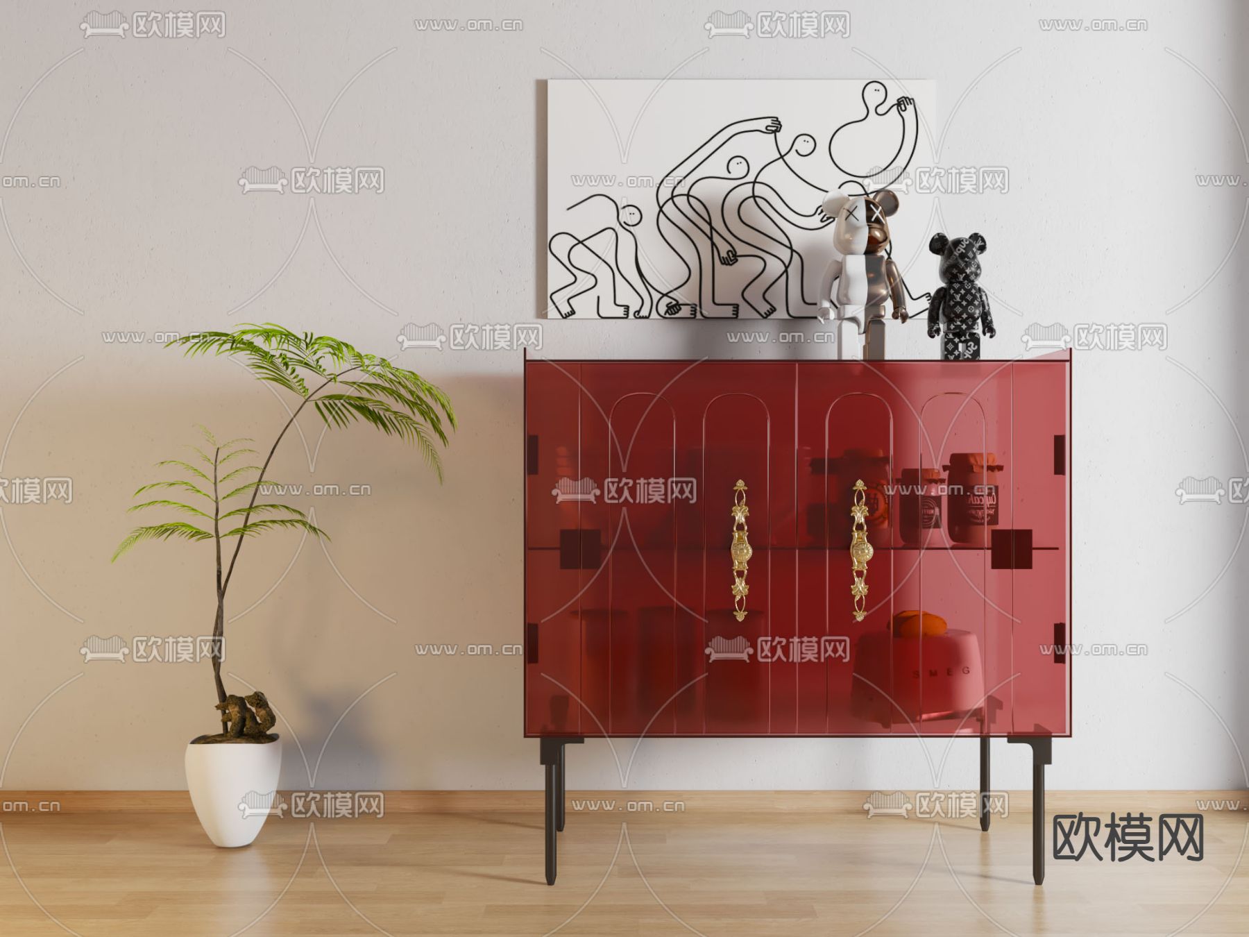 美式餐边柜 玄关柜3d模型下载