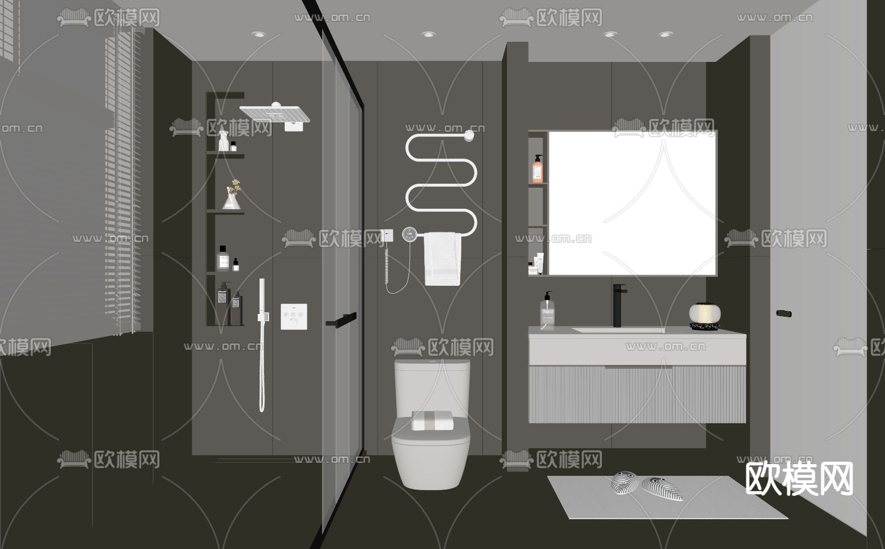 现代卫生间浴室su模型下载（渲染图2）