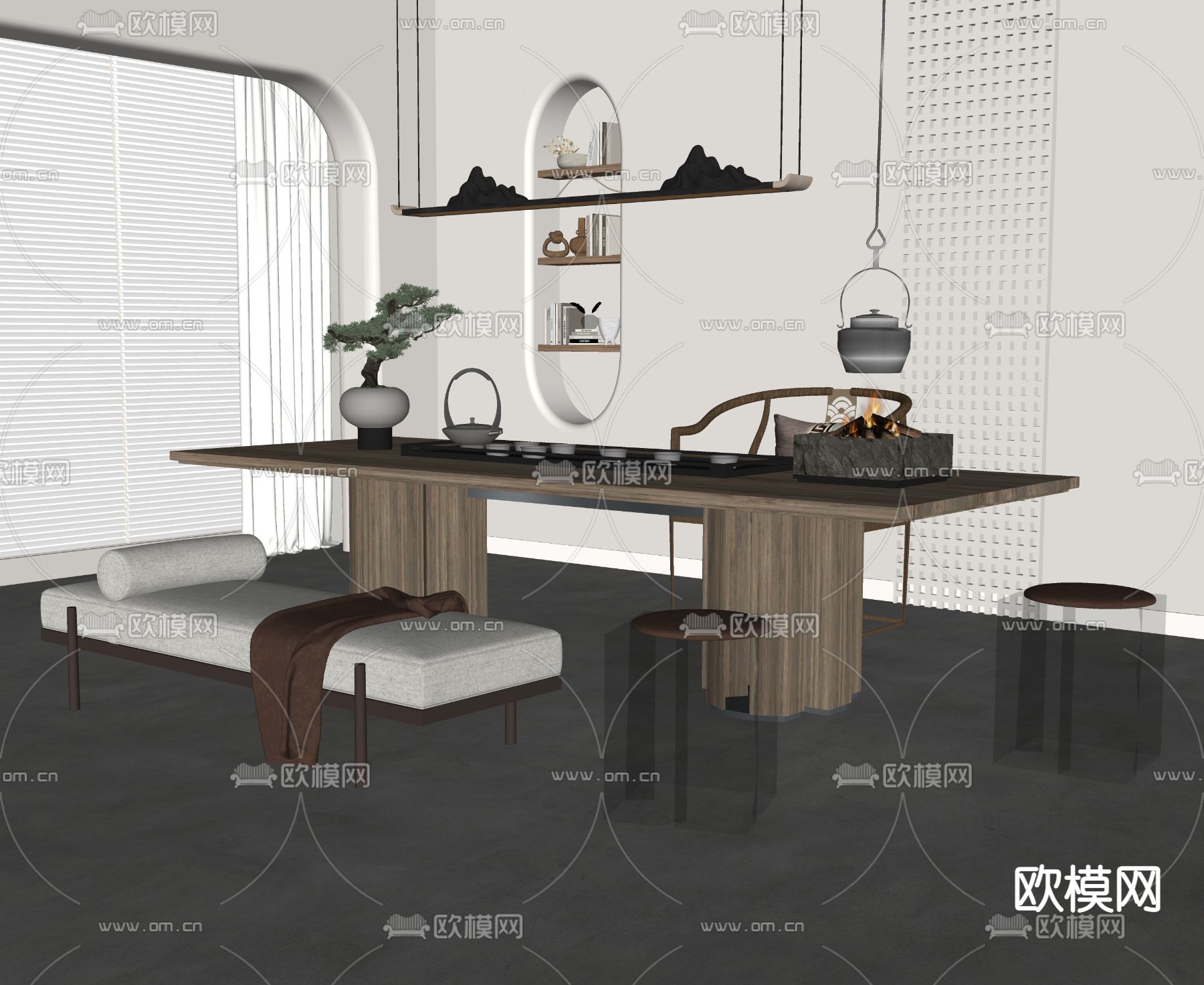 茶桌椅su模型下载（渲染图2）