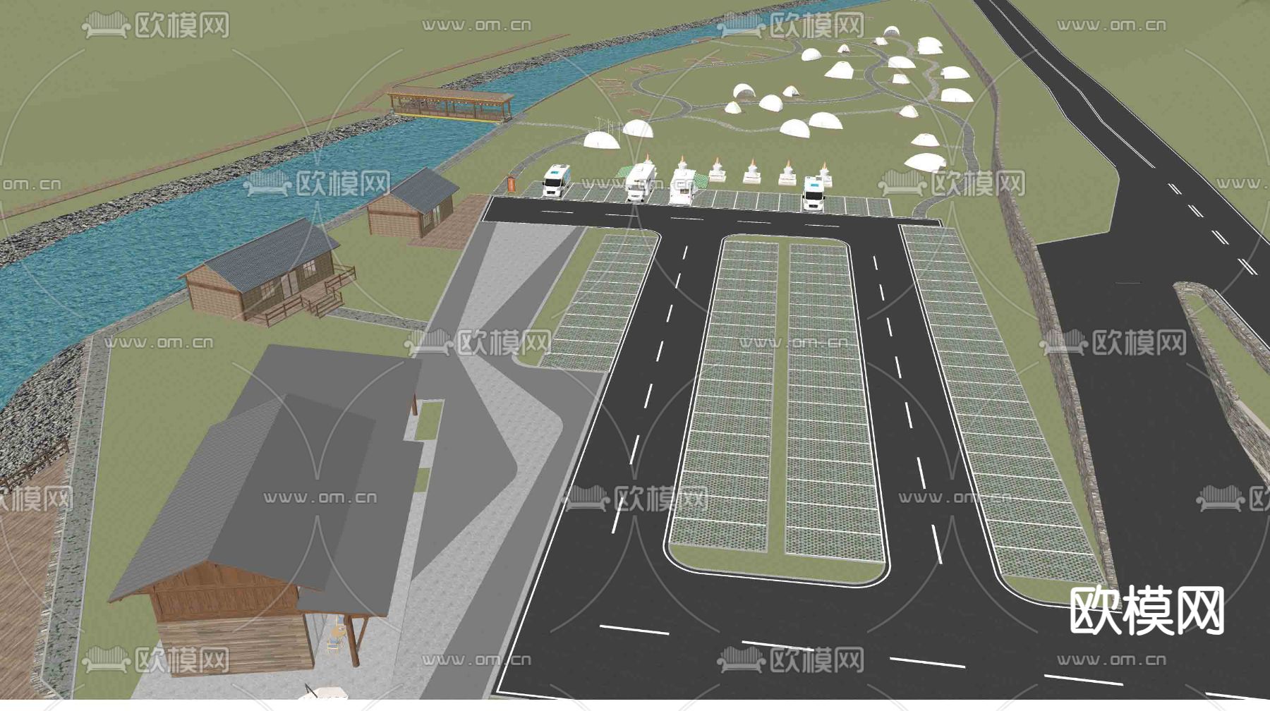 滨水景观 湿地公园景观su模型下载