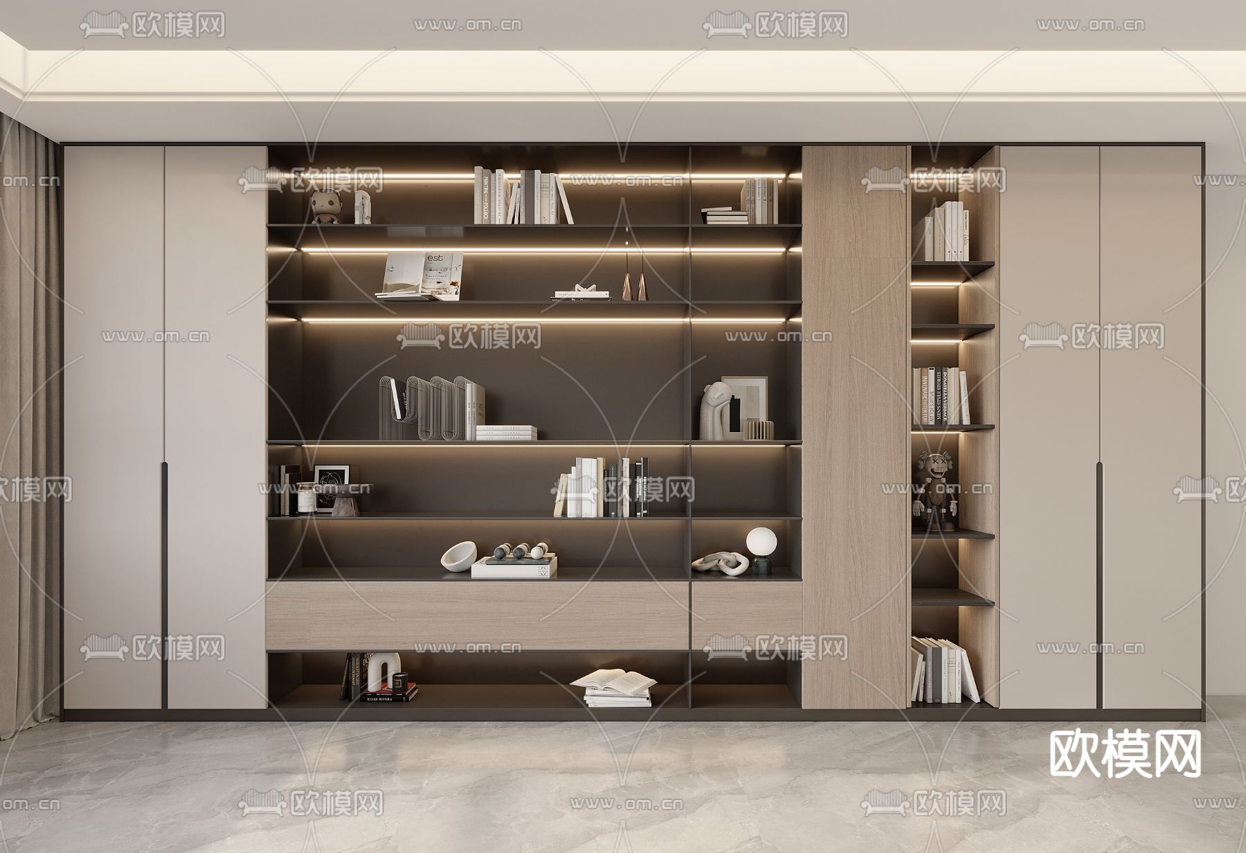 现代书柜 陈列柜3d模型下载