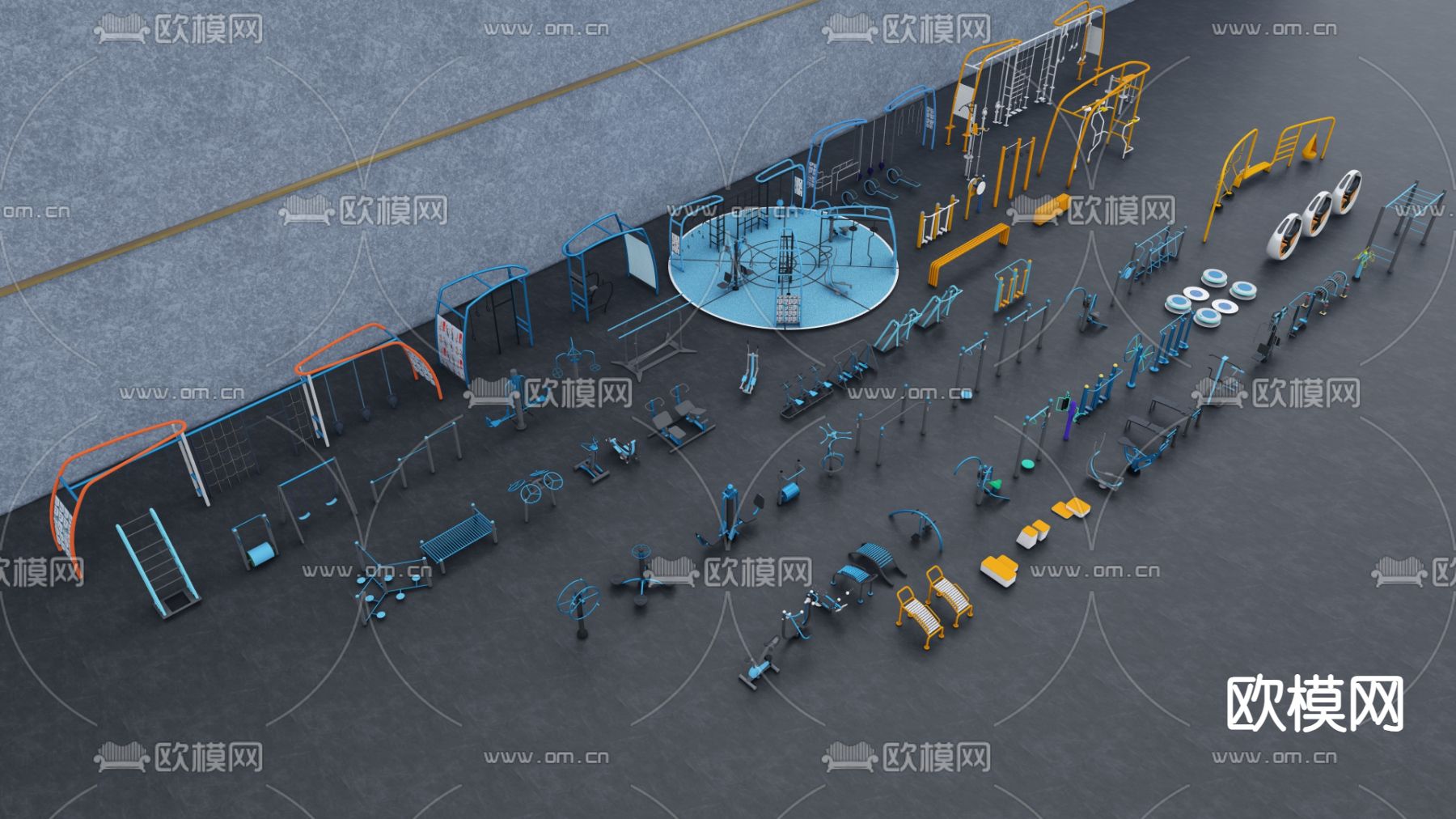 现代户外健身器材su模型下载（渲染图1）