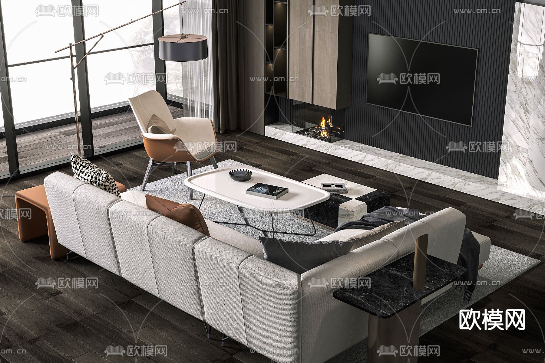 组合沙发 转角沙发3d模型下载_ID14164726_3dmax免费模型-欧模网