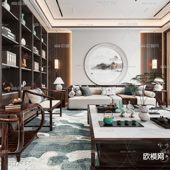 中式客厅 餐厅3d模型下载(渲染图7)