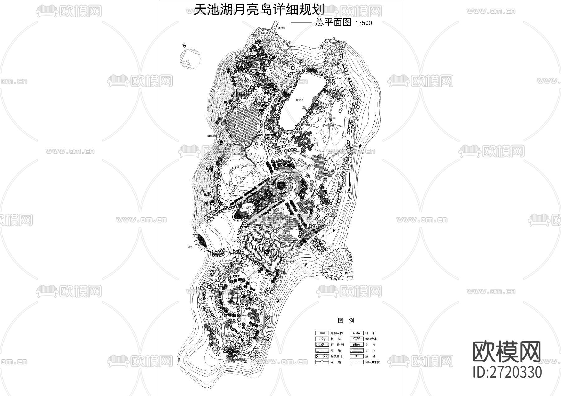 天池湖月亮岛公园cad施工图下载（渲染图5）
