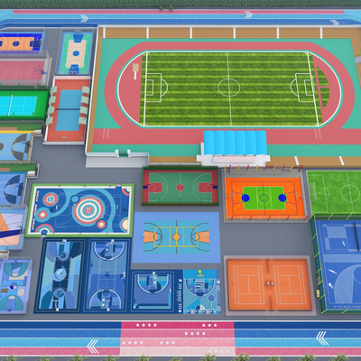  现代户外篮球场su模型 