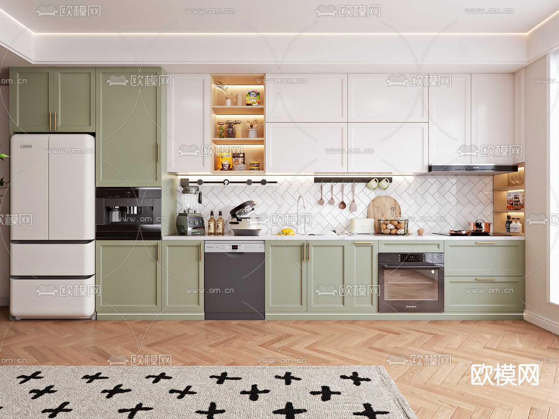 北欧开放式厨房su模型下载（渲染图1）