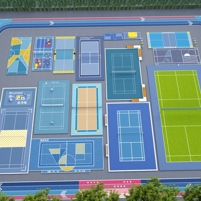  现代户外篮球场su模型 