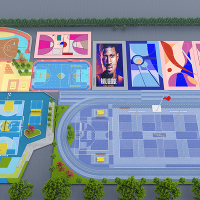  现代户外篮球场su模型 