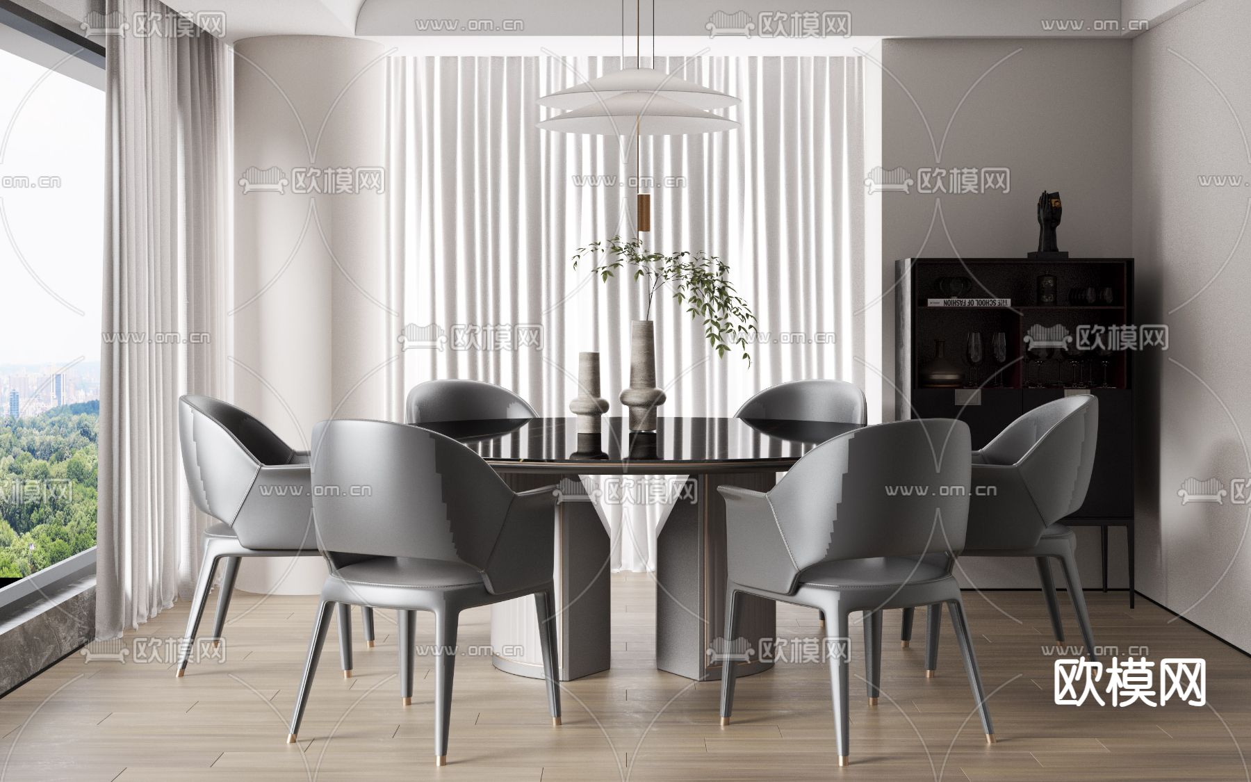 高级灰餐桌椅3d模型下载