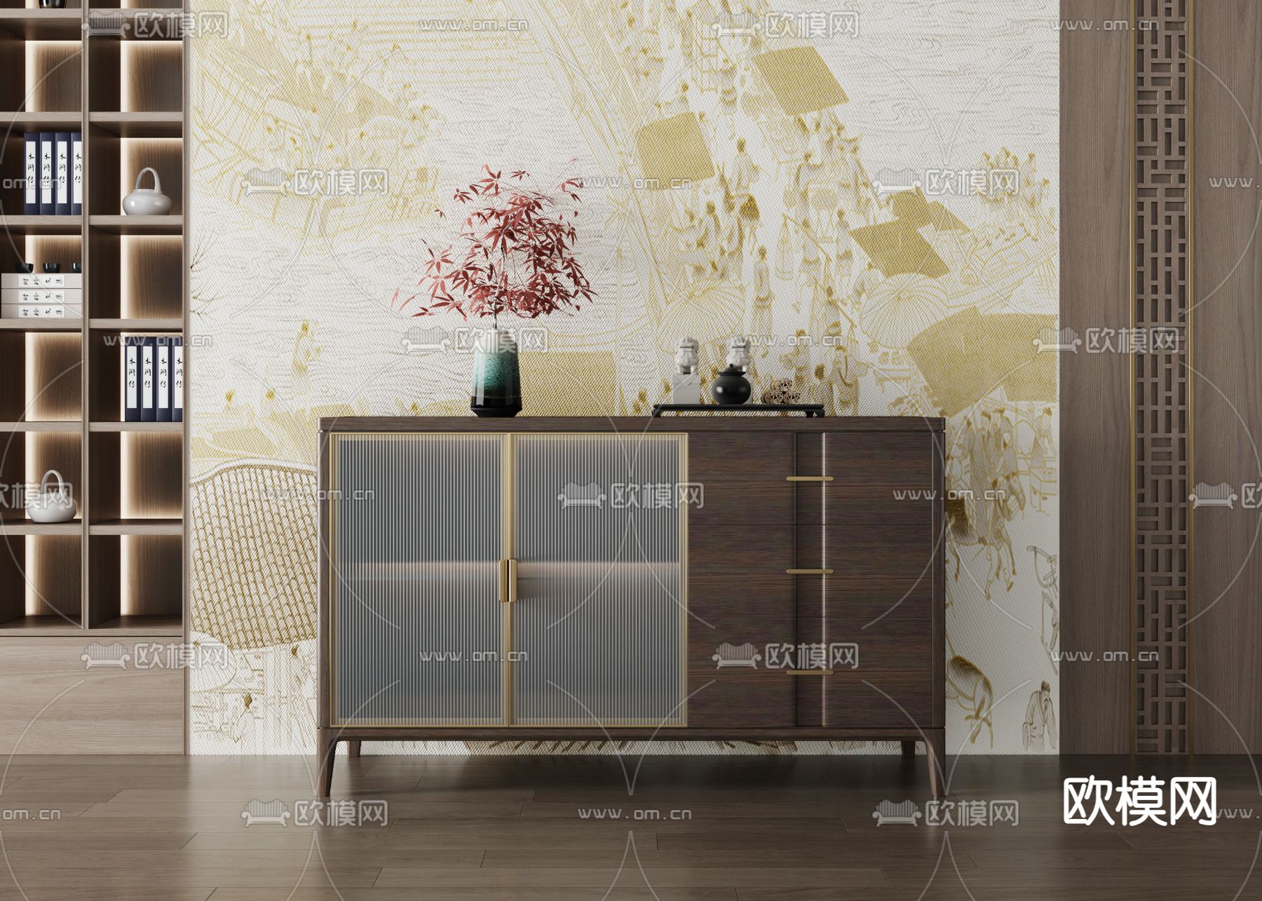 新中式餐边柜 茶水柜3d模型下载