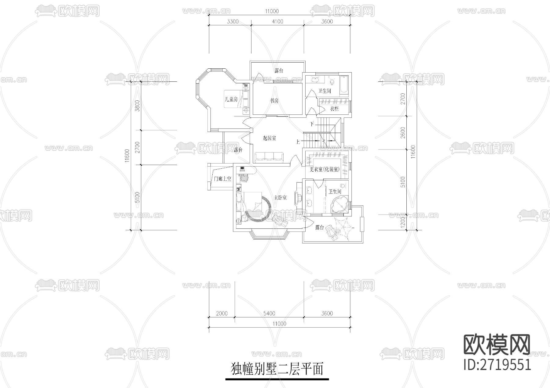 自建别墅cad平面图下载（渲染图2）