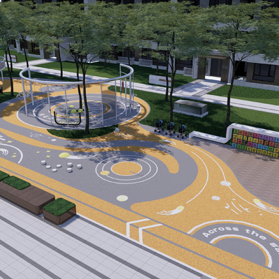 小区儿童游乐区  塑胶场地su模型