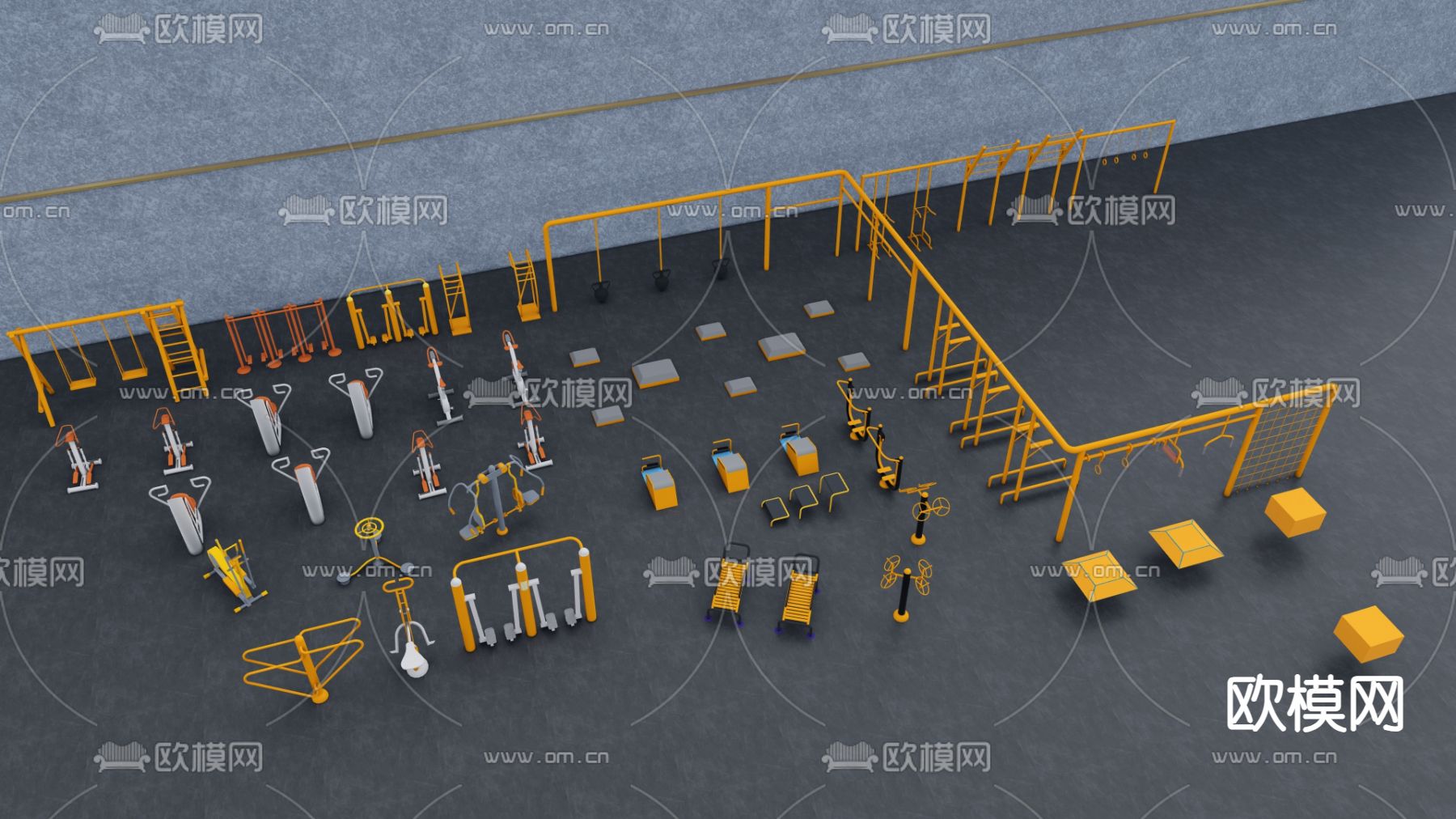 现代户外健身器材su模型下载（渲染图1）