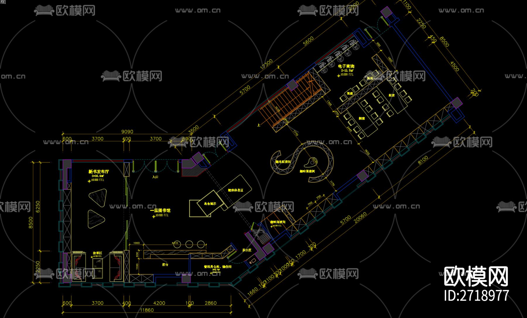 图书馆cad平面图下载（渲染图1）