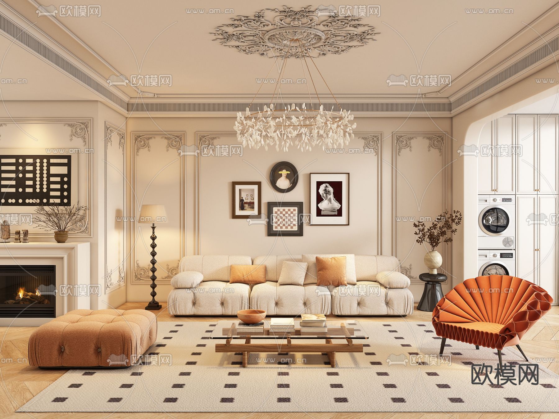 法式客厅3d模型下载