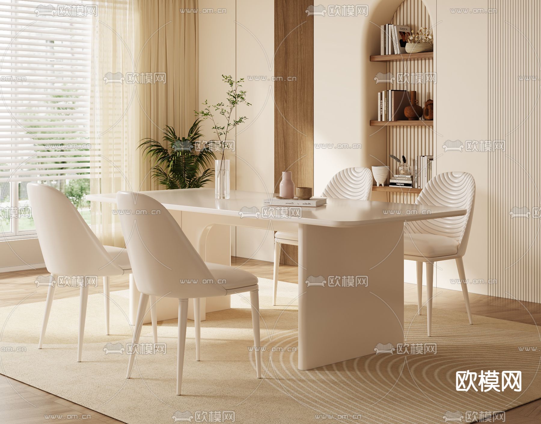 奶油风餐桌椅3d模型下载（渲染图2）