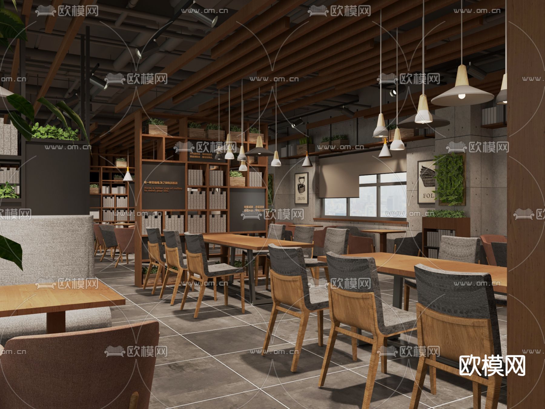 工业风咖啡厅3d模型下载（渲染图1）