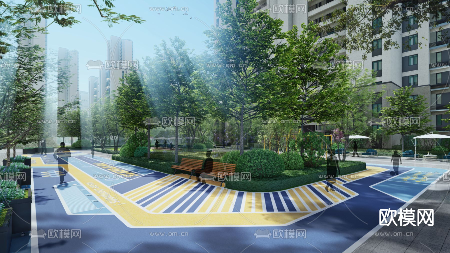 现代消防登高面 健身场地su模型下载（渲染图3）