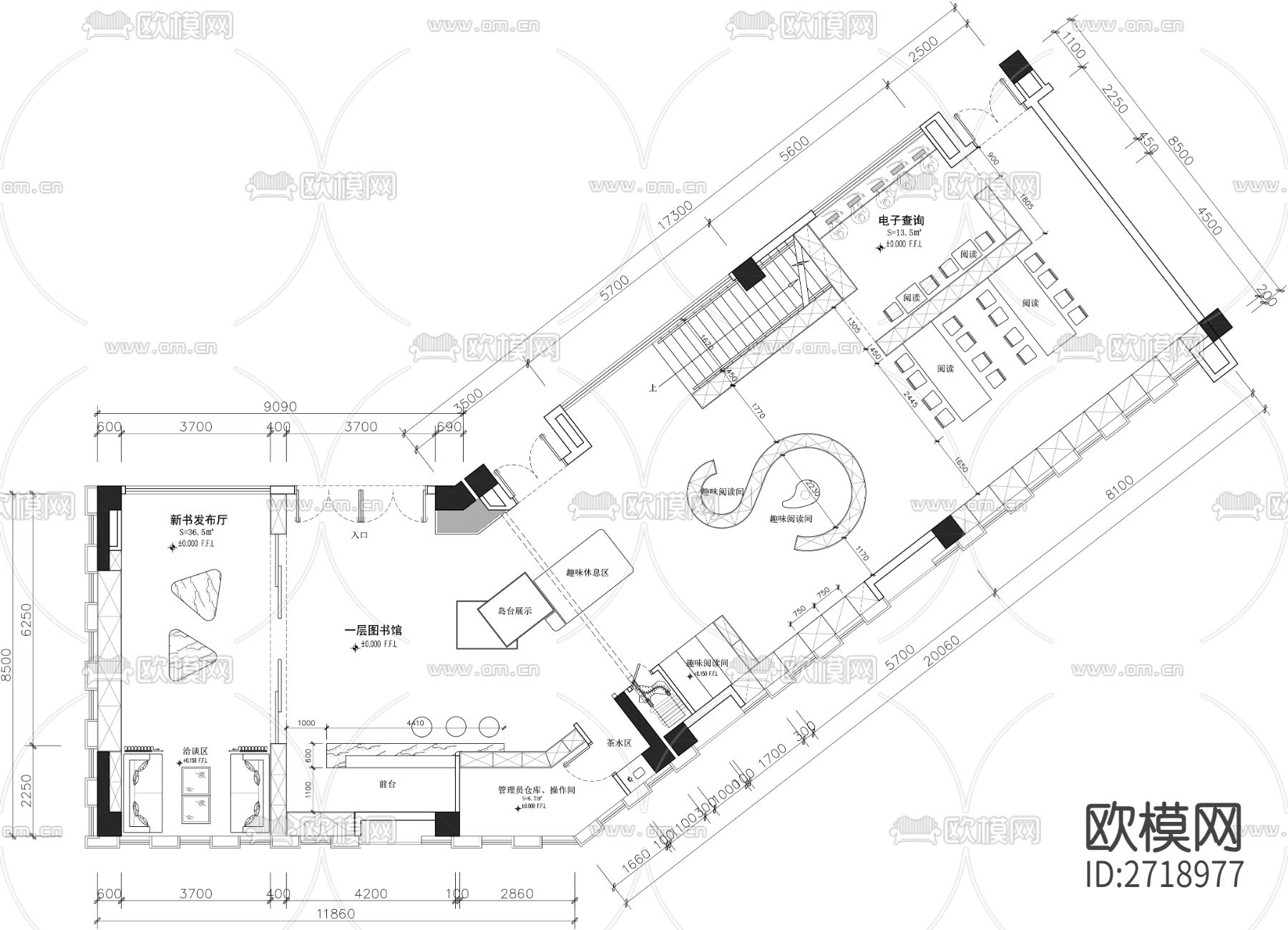 图书馆cad平面图下载（渲染图2）