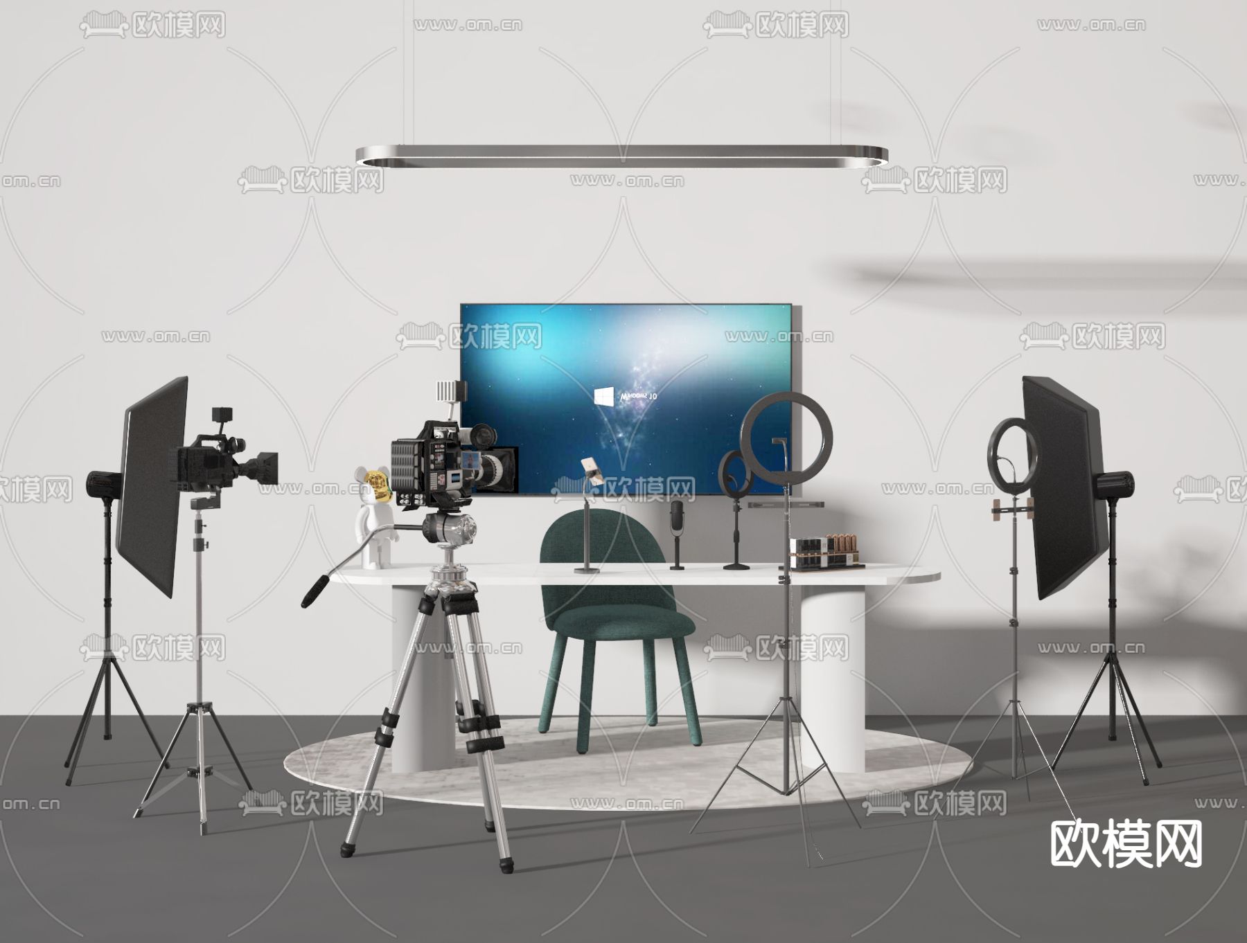 现代直播器材su模型下载（渲染图1）