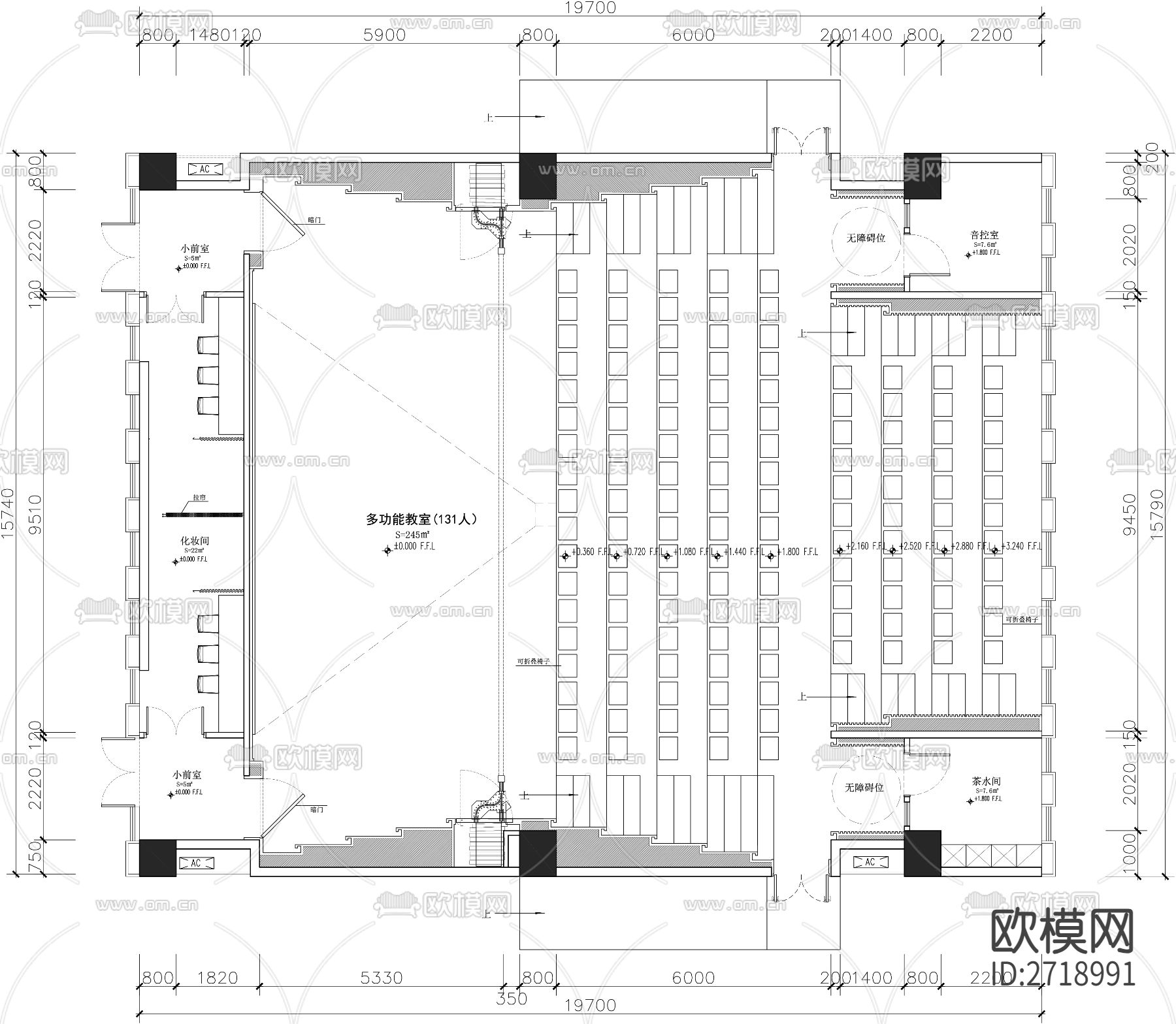 学校报告厅cad平面图下载（渲染图2）