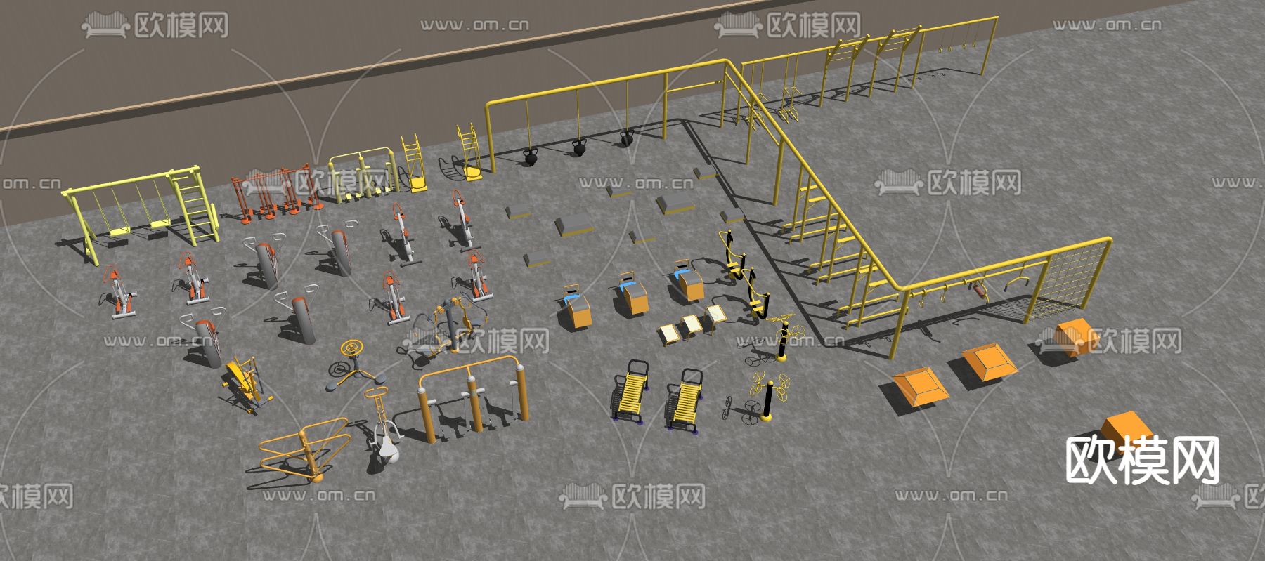 现代户外健身器材su模型下载（渲染图2）