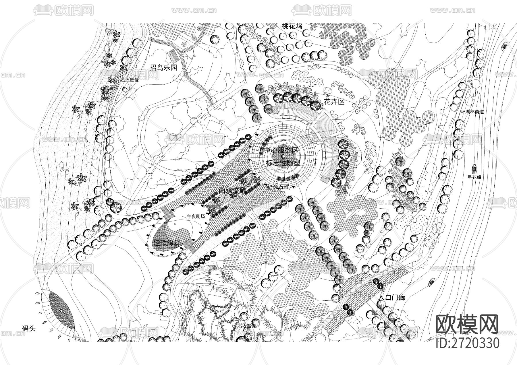 天池湖月亮岛公园cad施工图下载（渲染图1）