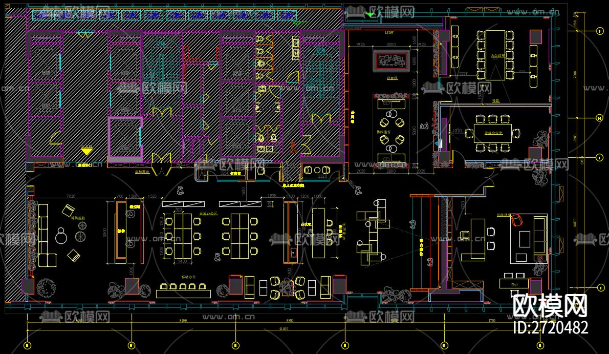 950m²共享办公空间cad施工图-免费3dmax模型库-欧模网
