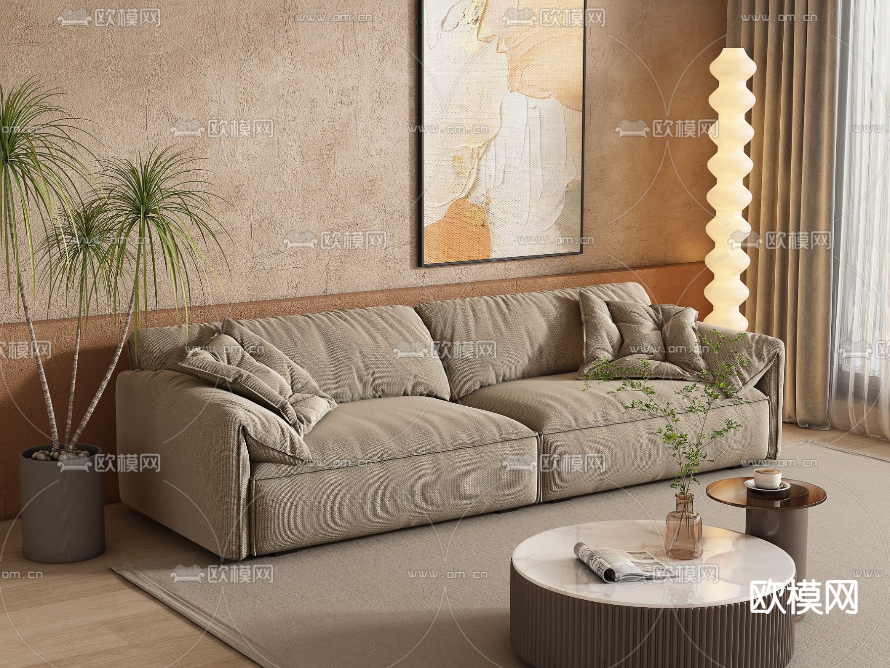 侘寂双人沙发3d模型下载（渲染图2）