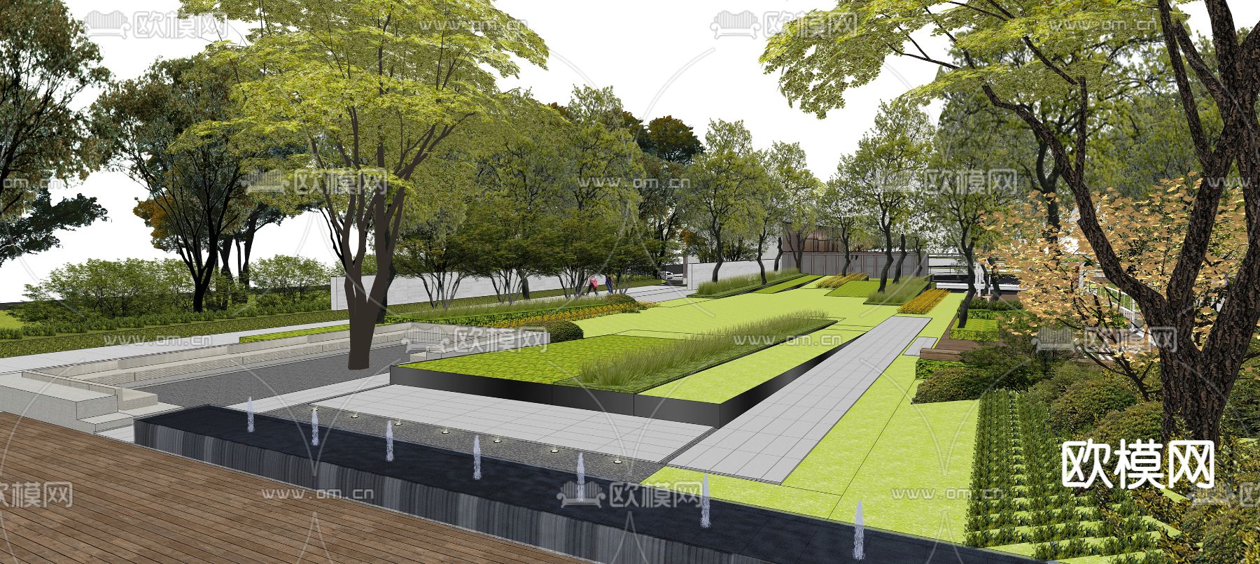 现代小区花园su模型下载（渲染图1）