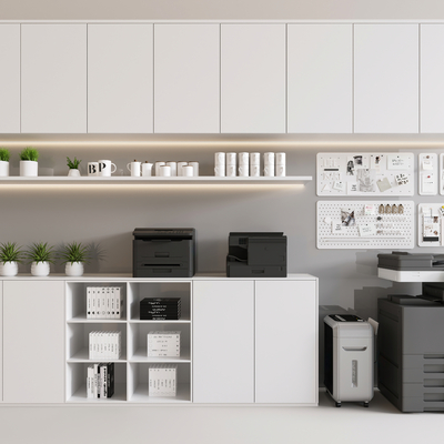  现代文件柜  打印机su模型 