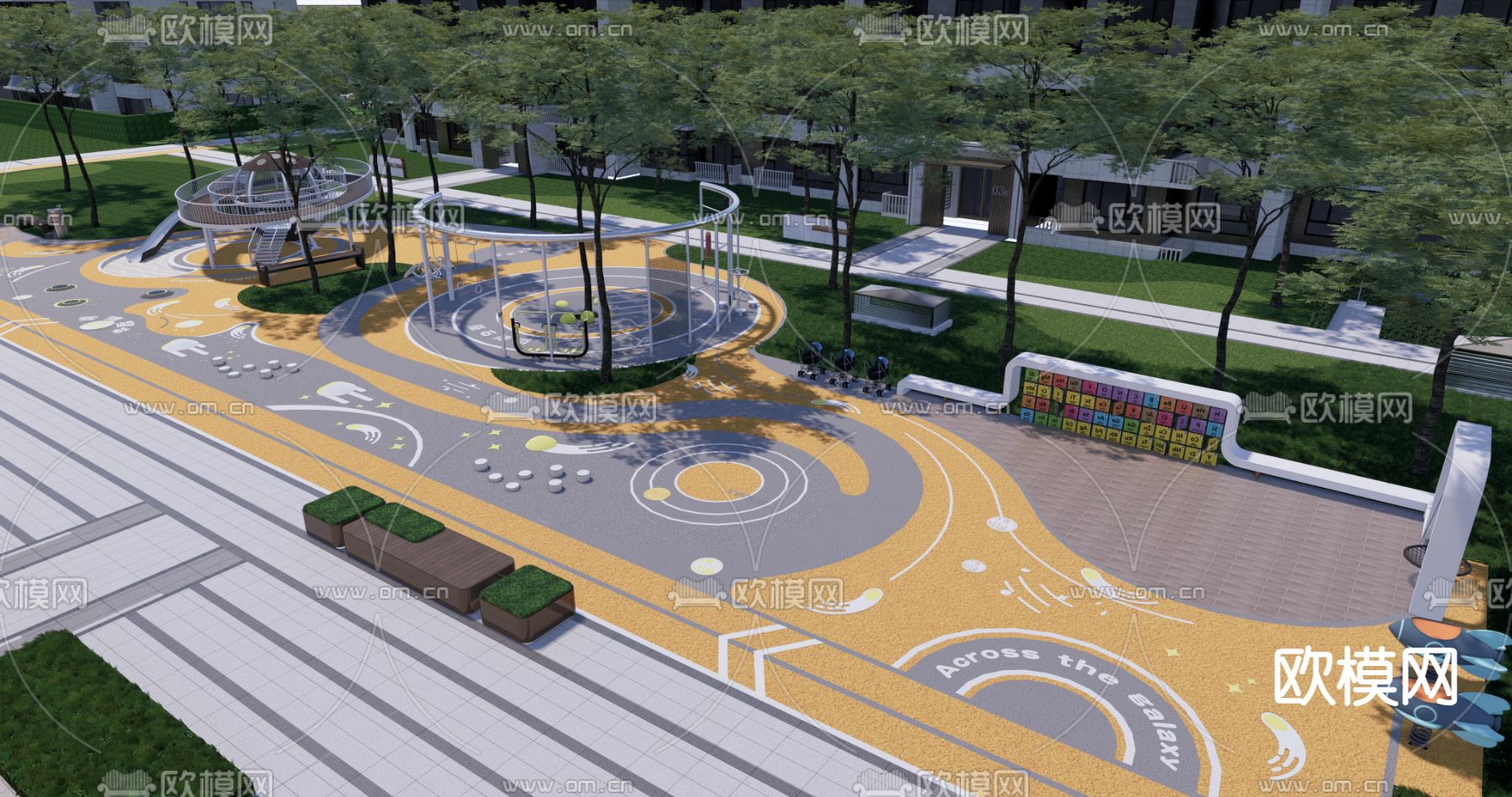 童活动区 太空主题su模型下载（渲染图4）