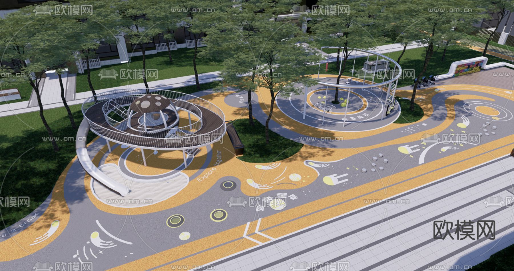 童活动区 太空主题su模型下载（渲染图3）