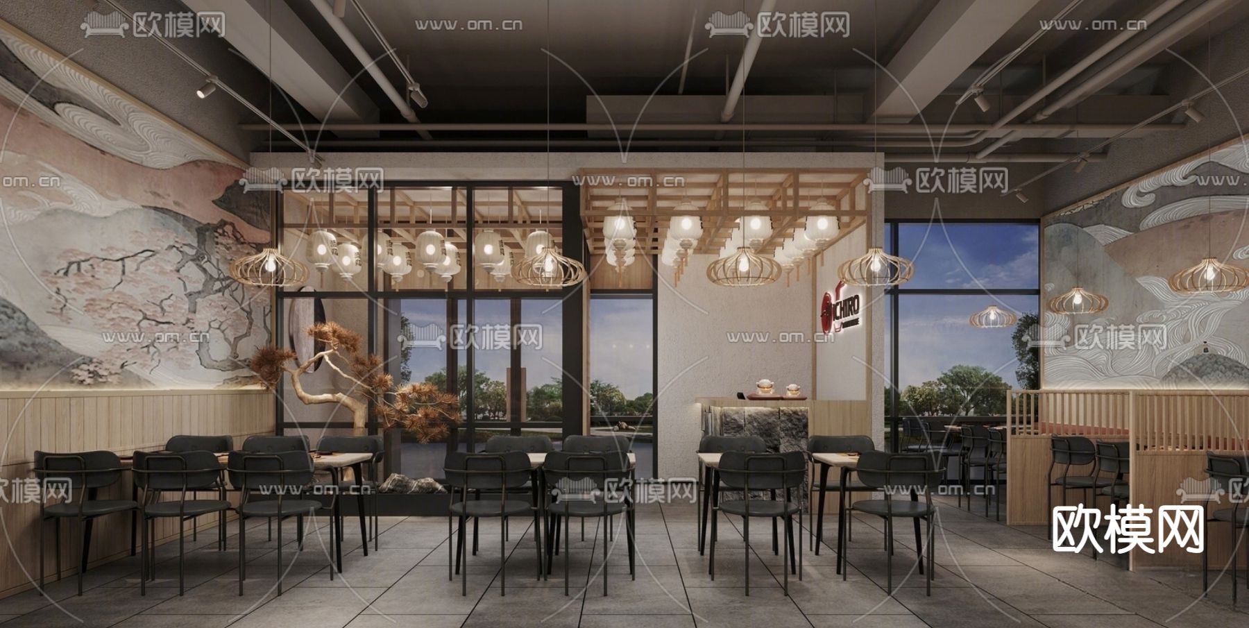 新中式中餐厅su模型下载（渲染图1）