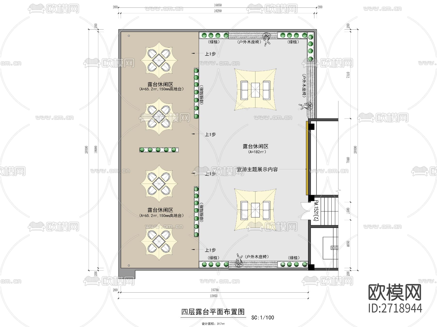 学校休闲露台cad平面图下载（渲染图1）
