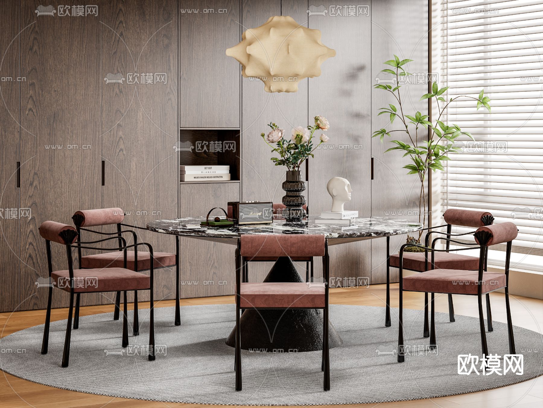 Cassina 圆形餐桌椅3d模型