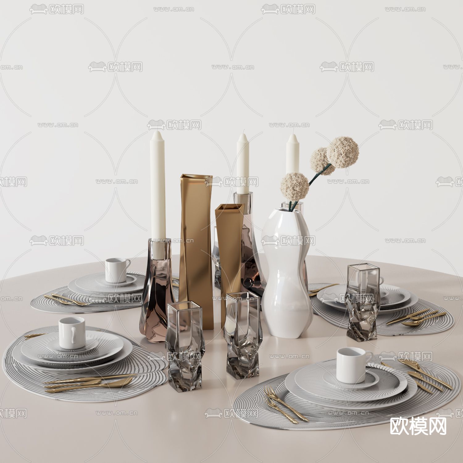 餐具 餐桌摆件 花瓶3d模型下载