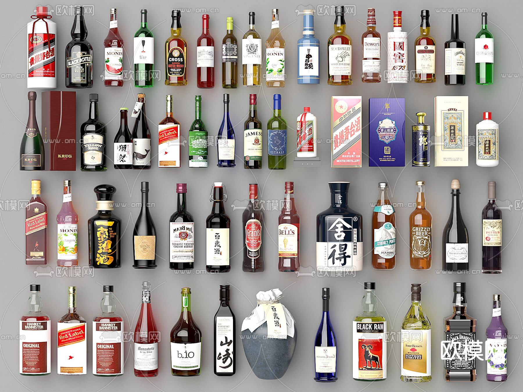 酒水饮料 白酒 洋酒  香槟su模型下载（渲染图1）