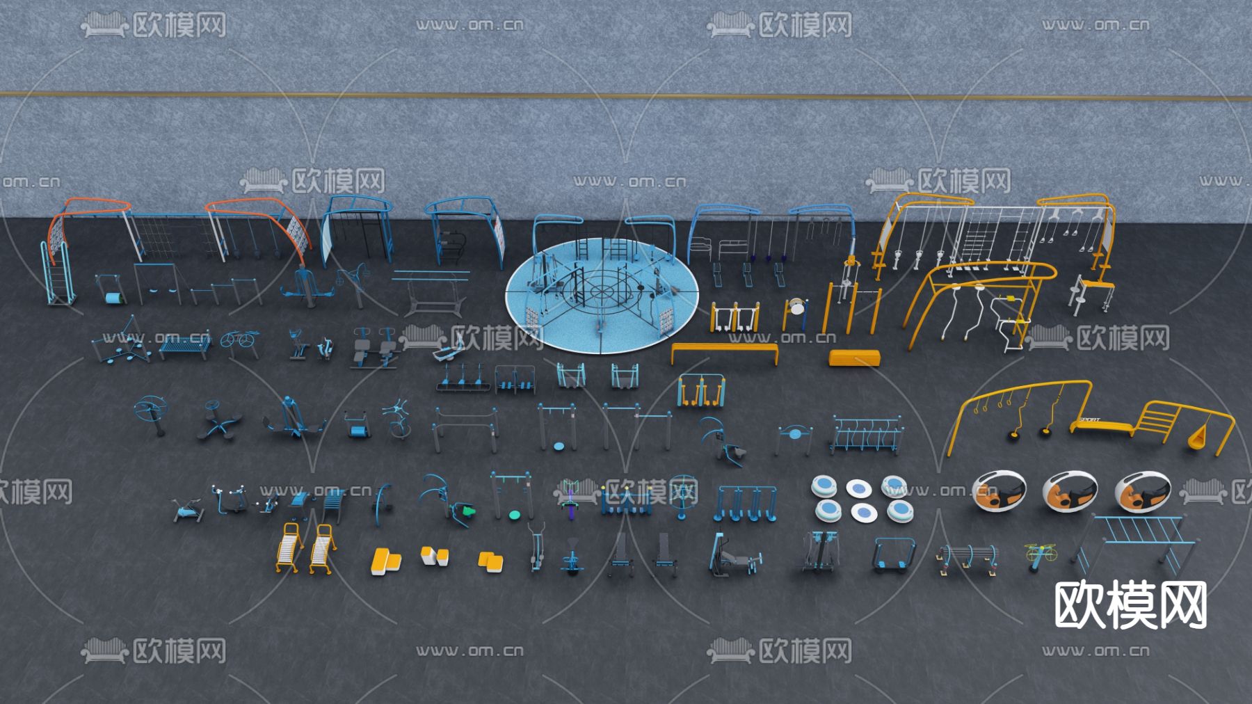 现代户外健身器材su模型下载（渲染图3）