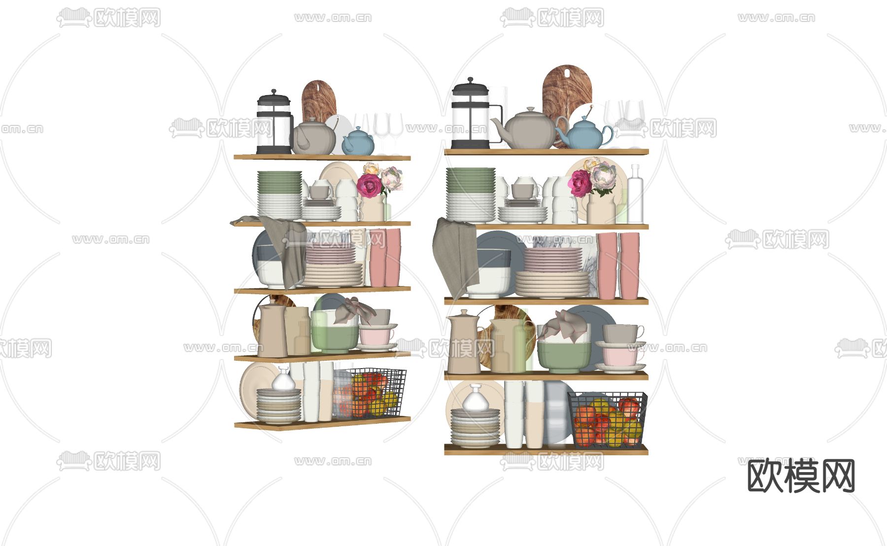 现代厨房用品餐具su模型下载（渲染图2）