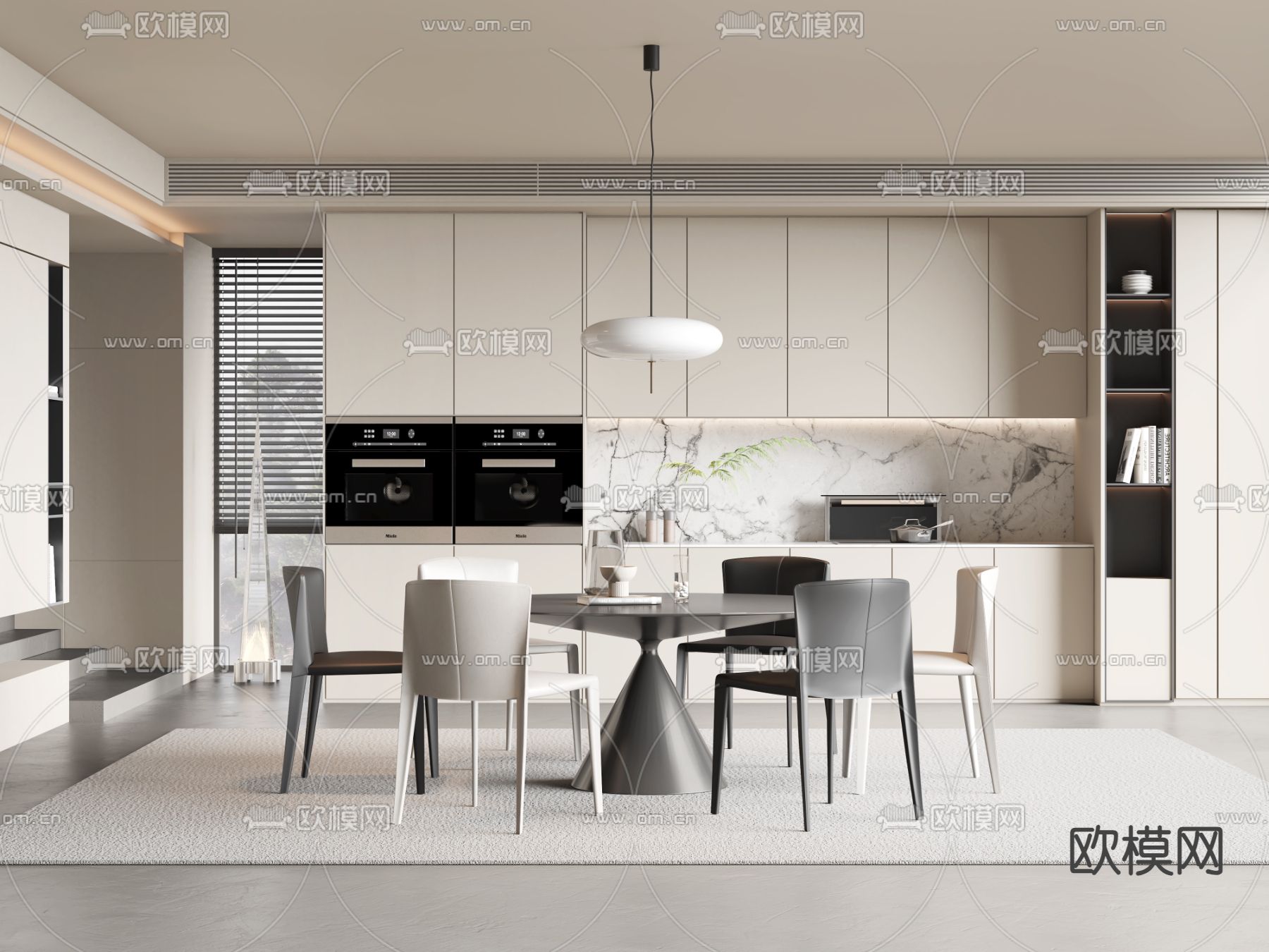 奶油风餐厅3d模型下载