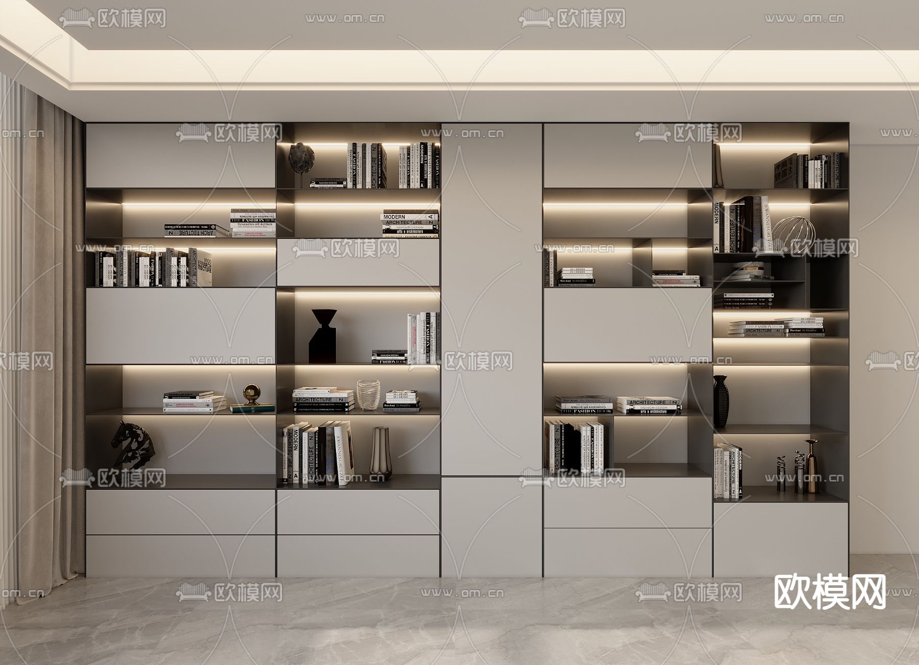 现代书柜 书架3d模型下载
