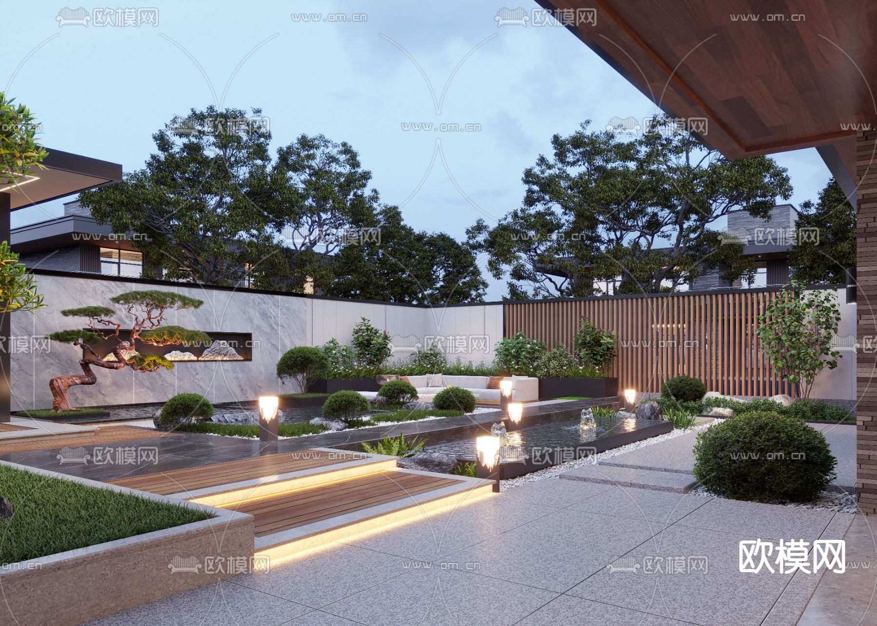 别墅庭院 花园 喷泉3d模型下载（渲染图3）
