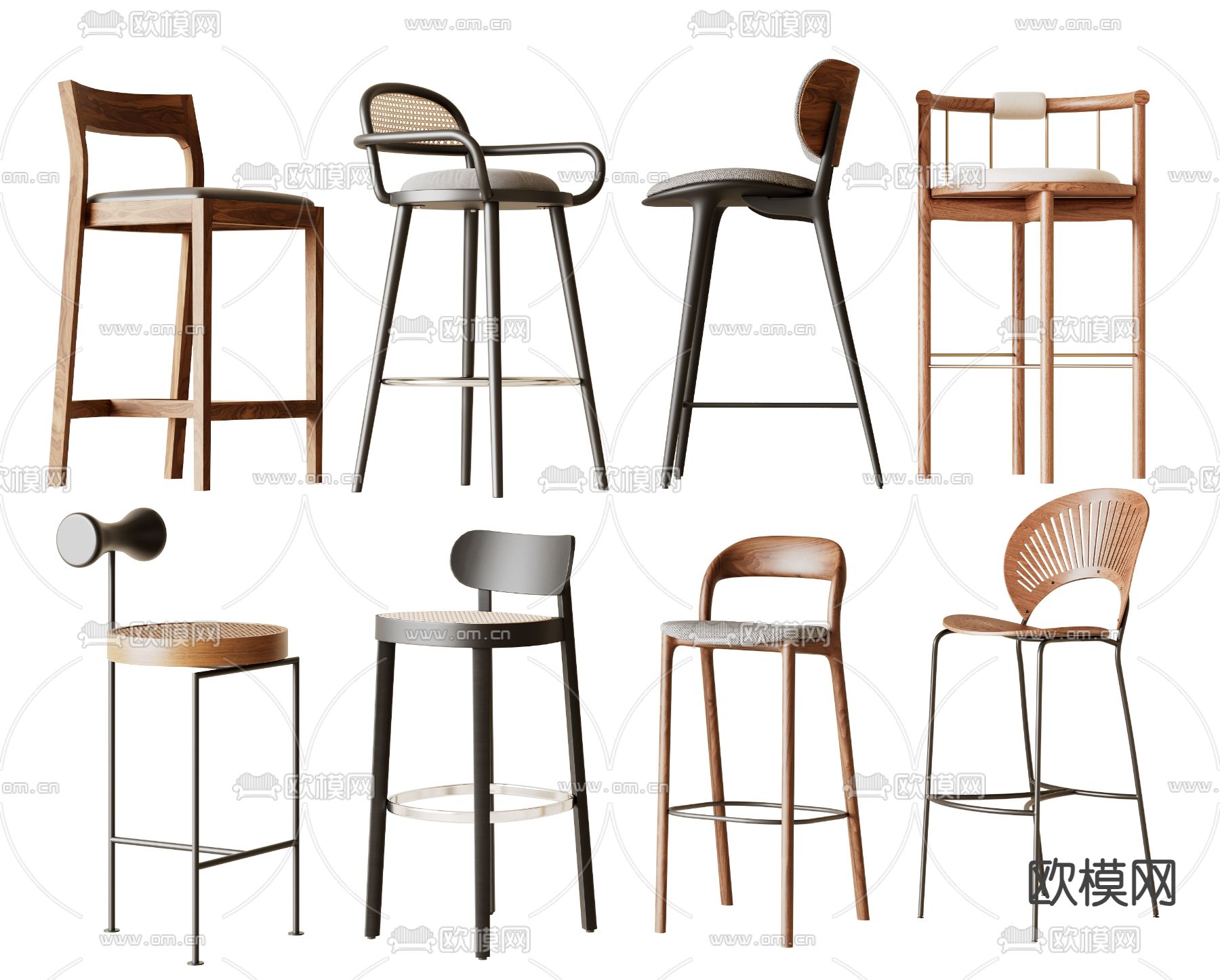 侘寂风吧椅su模型下载（渲染图1）