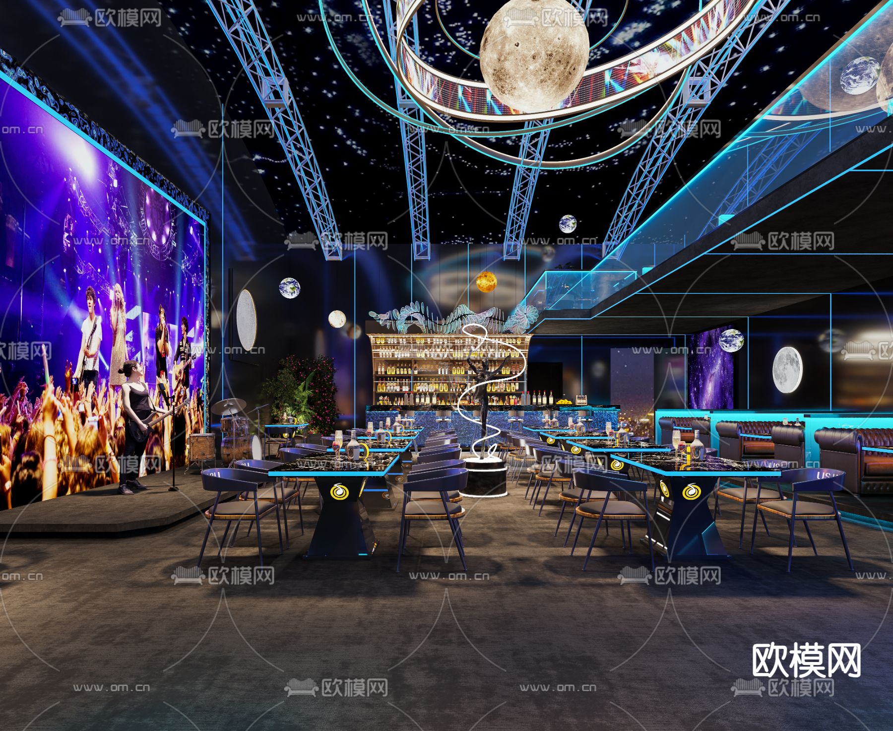 酒吧大厅 夜总会3d模型下载（渲染图2）