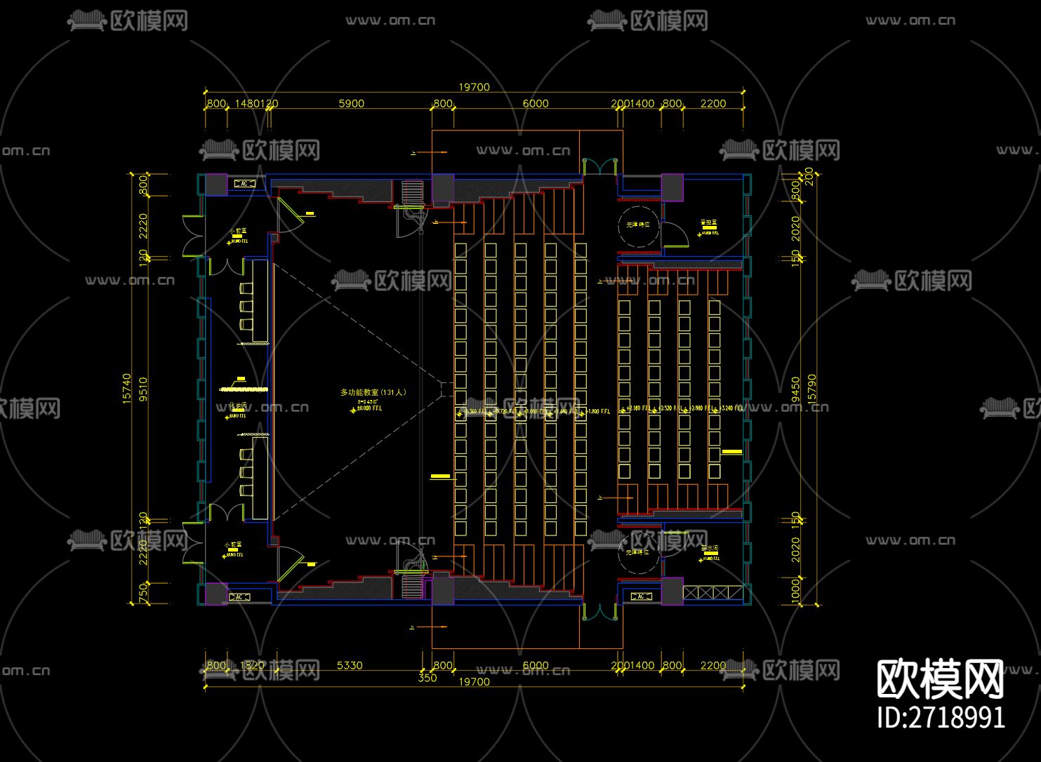 学校报告厅cad平面图下载（渲染图1）