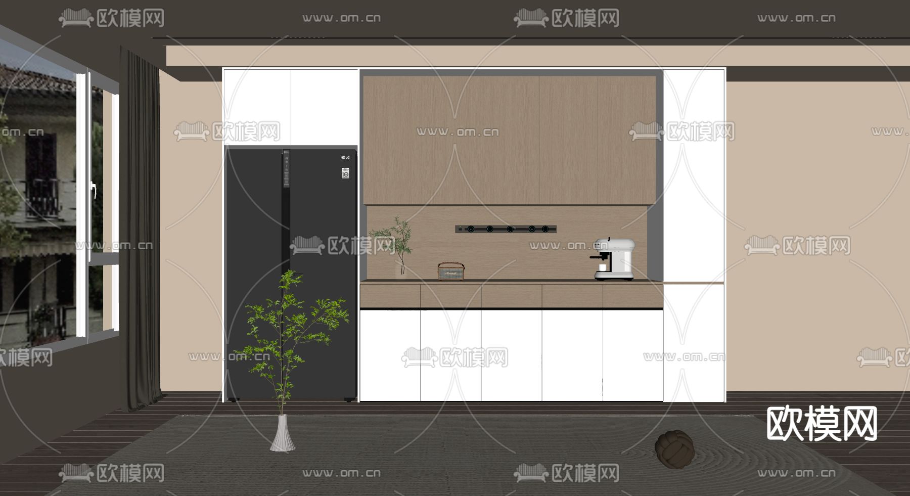 一体式橱柜su模型下载（渲染图2）